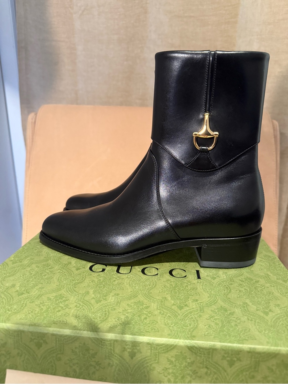 Gucci Black Leather Ankle Boots with Gold Hardware - Picture 8 of 10